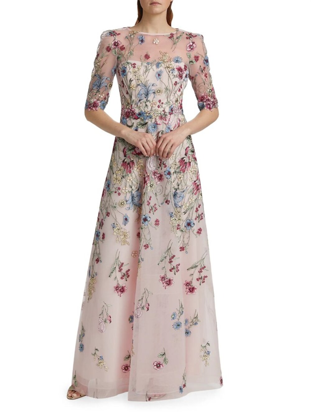 Teri Jon by Rickie Freeman Floral Embroidered Tulle Gown